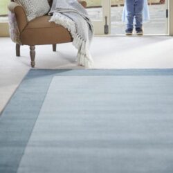 Bowman Modern Teal Blue Rug with Border in Pure Wool - Choice of Sizes