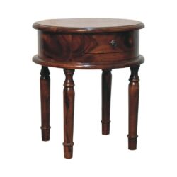 Round Vintage Wooden Chestnut Lamp Table with Drawer
