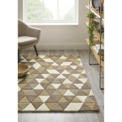 Hollinwell Modern Patterned Beige Rug in Pure Wool - Choice of Sizes