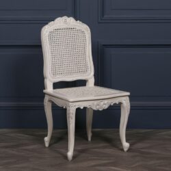 Antique White Dining Chair in Rattan & Mahogany Wood
