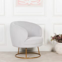 Art Deco Light Grey Chair in Velvet with Gold Base