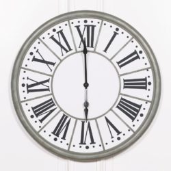 Vintage Extra Large Clock in Distressed Silver & White