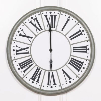 Vintage Extra Large Clock in Distressed Silver & White