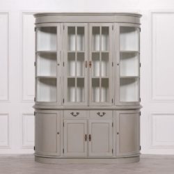 Large Vintage Grey Wooden Dresser Display Cabinet with Glass Doors