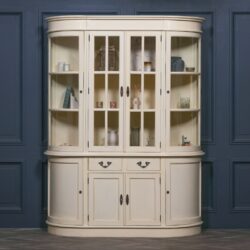 Extra Large Vintage Cream Wooden Dresser Display Cabinet with Glass Doors
