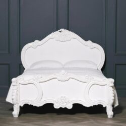 French Antique White Bed in Mahogany Wood - Double or King Size