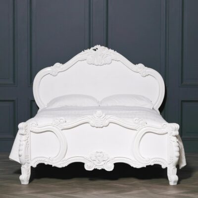 French Antique White Bed in Mahogany Wood - Double or King Size