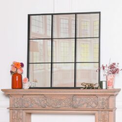 Large Square Black Window Mirror with Metal Frame