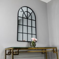 Large Arched Window Wall Mirror with Black Frame