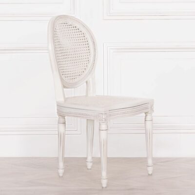 Wooden Vintage White Rattan Dining Chair