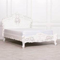 Rococo Wooden Ornate Carved White Bed - King Size or Double