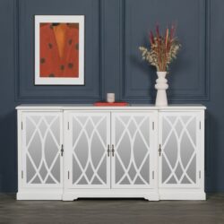 Marlina Large Art Deco White Sideboard with Mirrored Doors