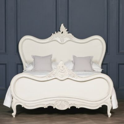 Ornate Vintage White Bed in Mahogany Wood - Double or King Size