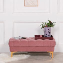 Rosewater Pink Velvet Bench with Gold Legs