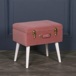 Suitcase Rosewater Pink Velvet Bedroom Stool with White Legs