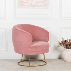 Velvet Art Deco Pink Armchair with Gold Base
