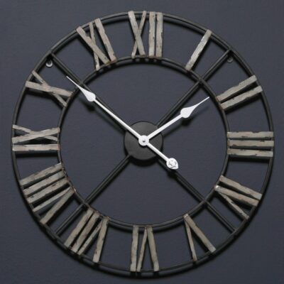 Vintage Distressed Skeleton Wall Clock with White Hands - 60cm