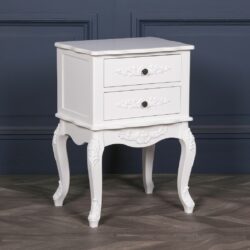 Vintage White French Bedside Table with Drawers