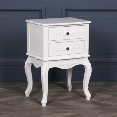 Vintage White French Bedside Table with Drawers