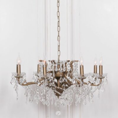 8 Branch French Style Gold Cut Glass Chandelier