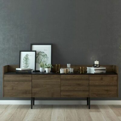 Union City Extra Large Modern Wooden Sideboard in Walnut & Black
