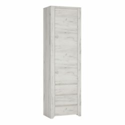 Avalon Modern Slim Tall White Cupboard with Drawers in Oak Effect