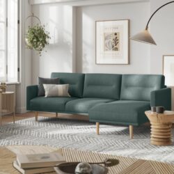 Langford 3 Seater Modern Dark Green Sofa with Chaise Longue