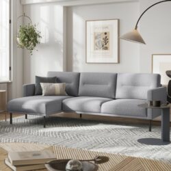 Langford 3 Seater Modern Light Grey Sofa with Chaise Longue