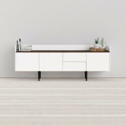 Union City Modern Large White Sideboard with Drawers & Walnut Wood Accent
