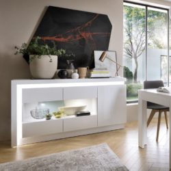 Lucerne Glazed Modern Sideboard Unit with LED Lighting - White or Oak