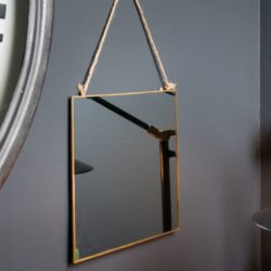 Square Gold Wall Mirror with Hanging Rope