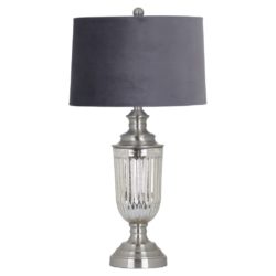 Art Deco Style Silver Glass Table Lamp with Charcoal Grey Velvet Shade