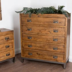 Drafter Vintage Style Large Solid Wood Chest of 5 Drawers