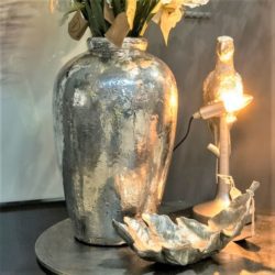 Large Ceramic Silver Vase with Rustic Finish