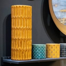 Decorative Ceramic Tall Vase or Umbrella Stand in Butterscotch