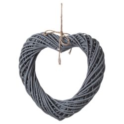 Grey Wicker Heart Decoration with Hanging String