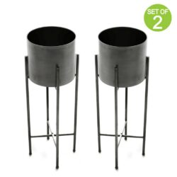 Industrial Silver Metal Planter with Legs - Set of 2