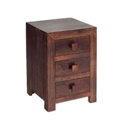 Rangpur Solid Dark Chunky Wood Bedside Table or Lamp Table with 3 Drawers