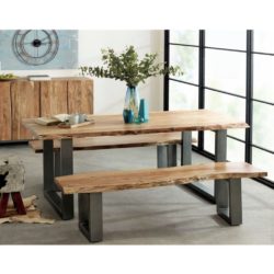 Arcadian Large Rustic Industrial Solid Wood Dining Table with Metal Legs