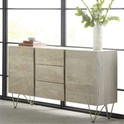 Shimler Large Natural Light Wood Sideboard Cabinet with Drawers & Abstract Gold Design