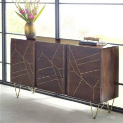 Shimler Large Dark Wood Sideboard Cabinet with Drawers & Abstract Gold Design