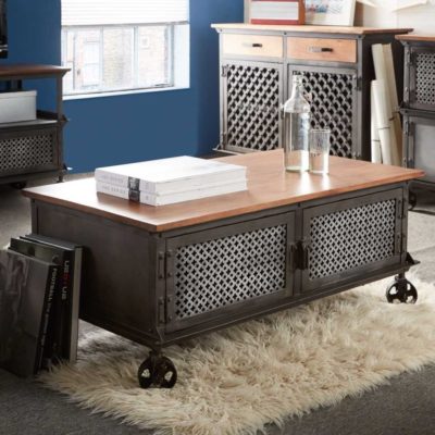 Dexter Industrial Style Metal Coffee Table in Grey Metal & Wood