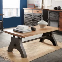 Dexter Industrial Style Wooden Coffee Table with Grey Metal Base