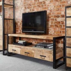 Mortimer Industrial Style Large Wooden TV Cabinet with Black Metal Frame