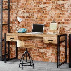 Mortimer Industrial Style Large Wooden Desk with Black Metal Frame