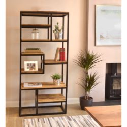Jasper Large Wood & Steel Open Multi Shelf Bookcase Display Unit