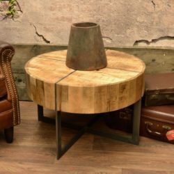 Jasper Log Style Wood & Steel Round Coffee Table