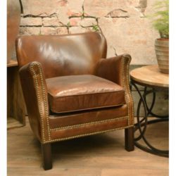 Vintage Club Style Tan Brown Leather Armchair with Stud Detail