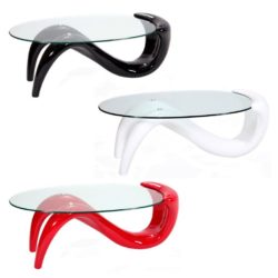 Pieta Contemporary Oval Glass Coffee Table - Black, White or Red
