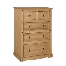 Conway Large Rustic Wooden Chest of 5 Drawers in Solid Pine Wood